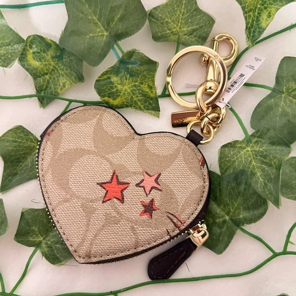 Heart Pouch Bag Charm In Signature Canvas With Heart And Star Print coach ck071 - Picture 2 of 5